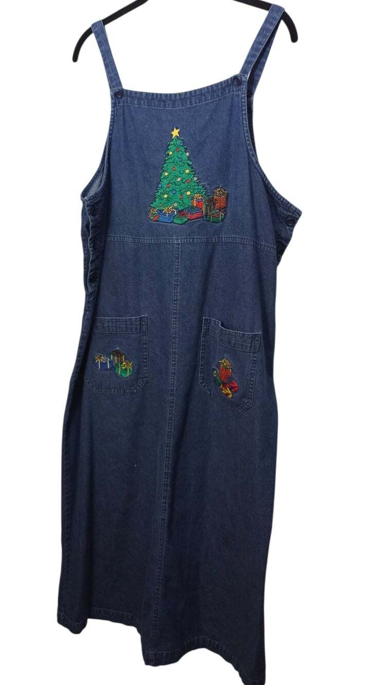 Vintage Westbound Womens Long Denim Christmas Overall Jumper 90s Dress Sz Petite